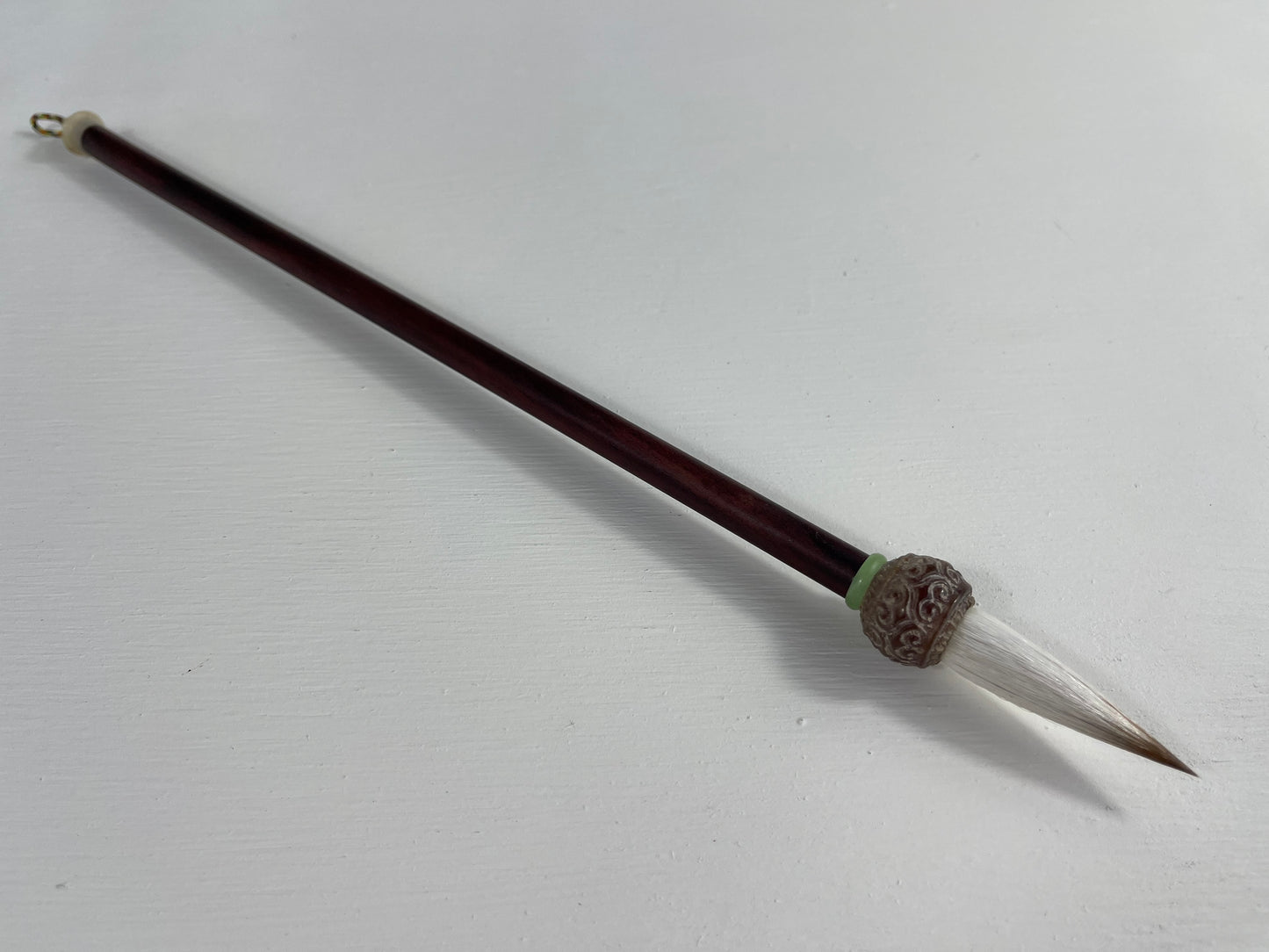 Black bamboo, carved stone, Wool, Wolf hair 45mm