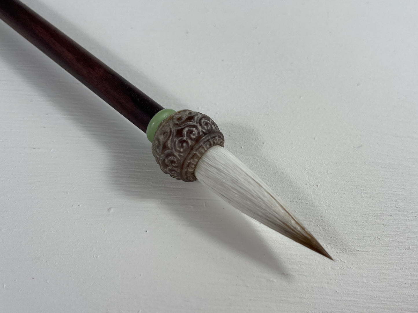 Black bamboo, carved stone, Wool, Wolf hair 45mm